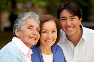 Family portrait of a grandmother, her daughter and grandson smiling