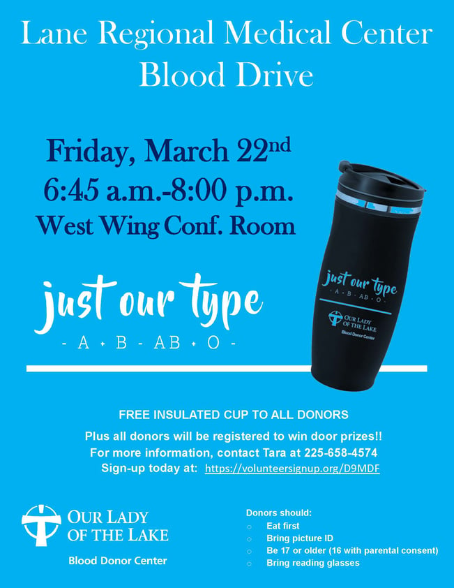 blood drive flyer March 2019