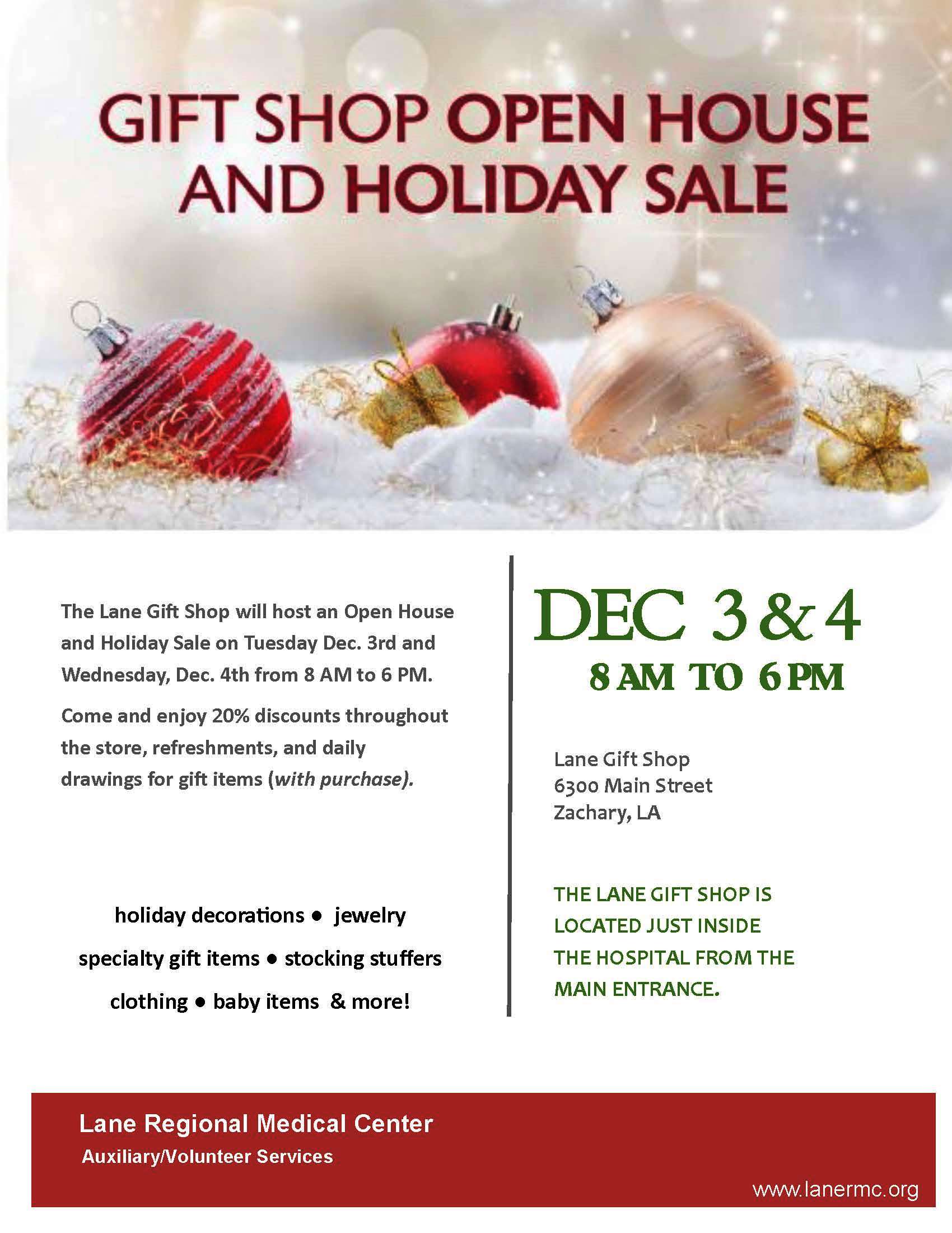 Lane Gift Shop Open House and Holiday Sale