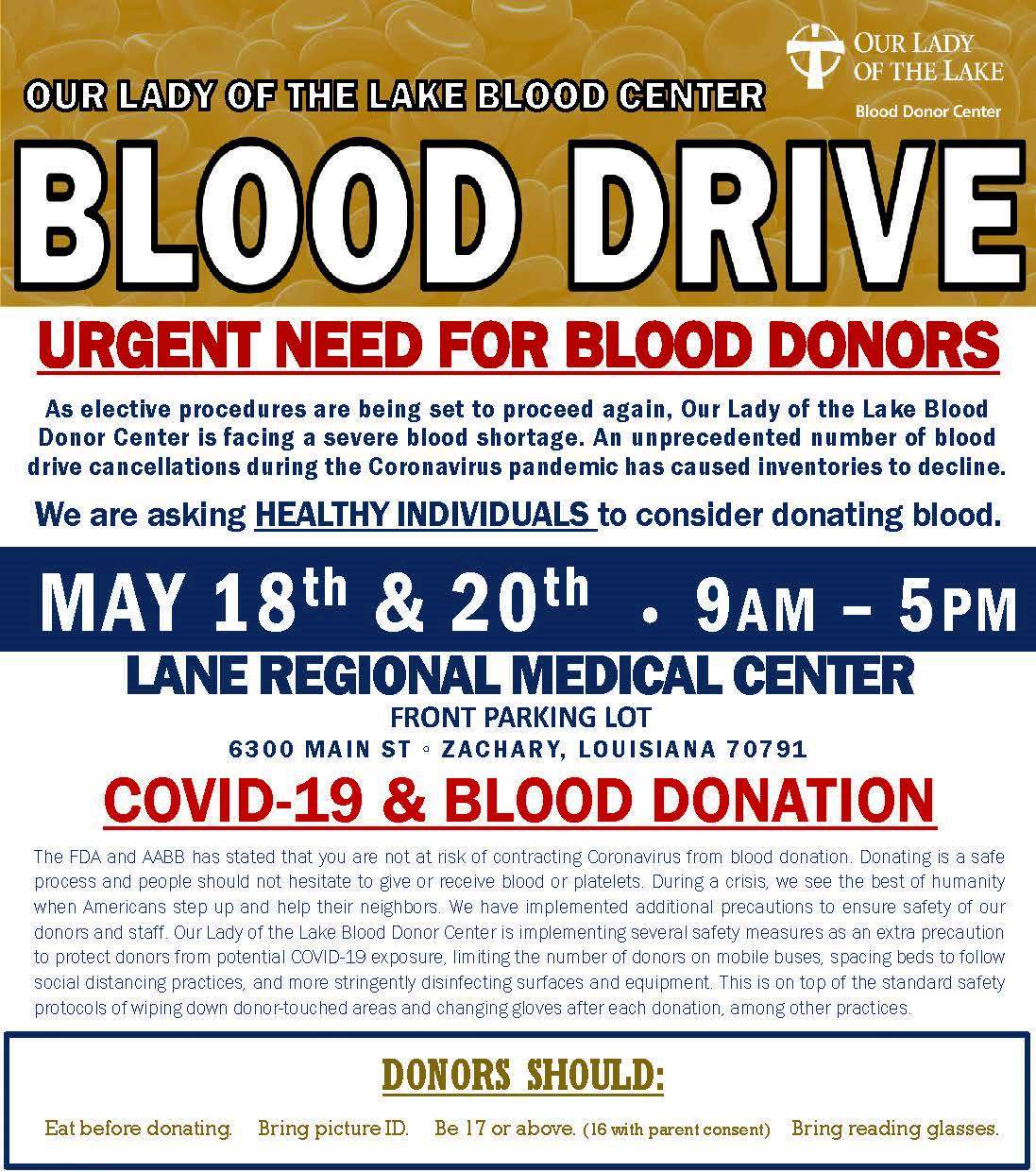 Urgent Need Blood Drive at Lane Regional