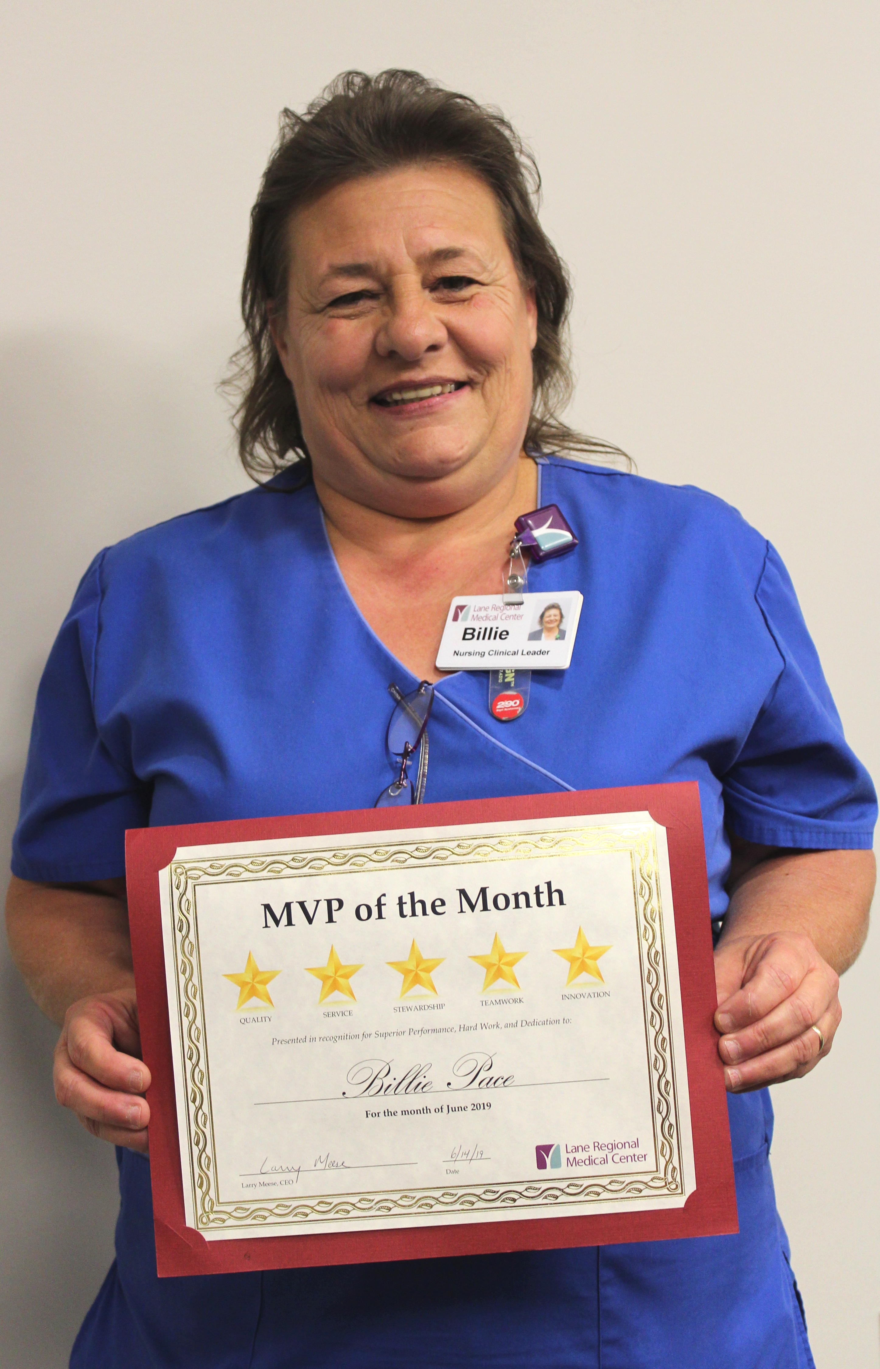 Billie Pace, RN Selected June MVP of the Month