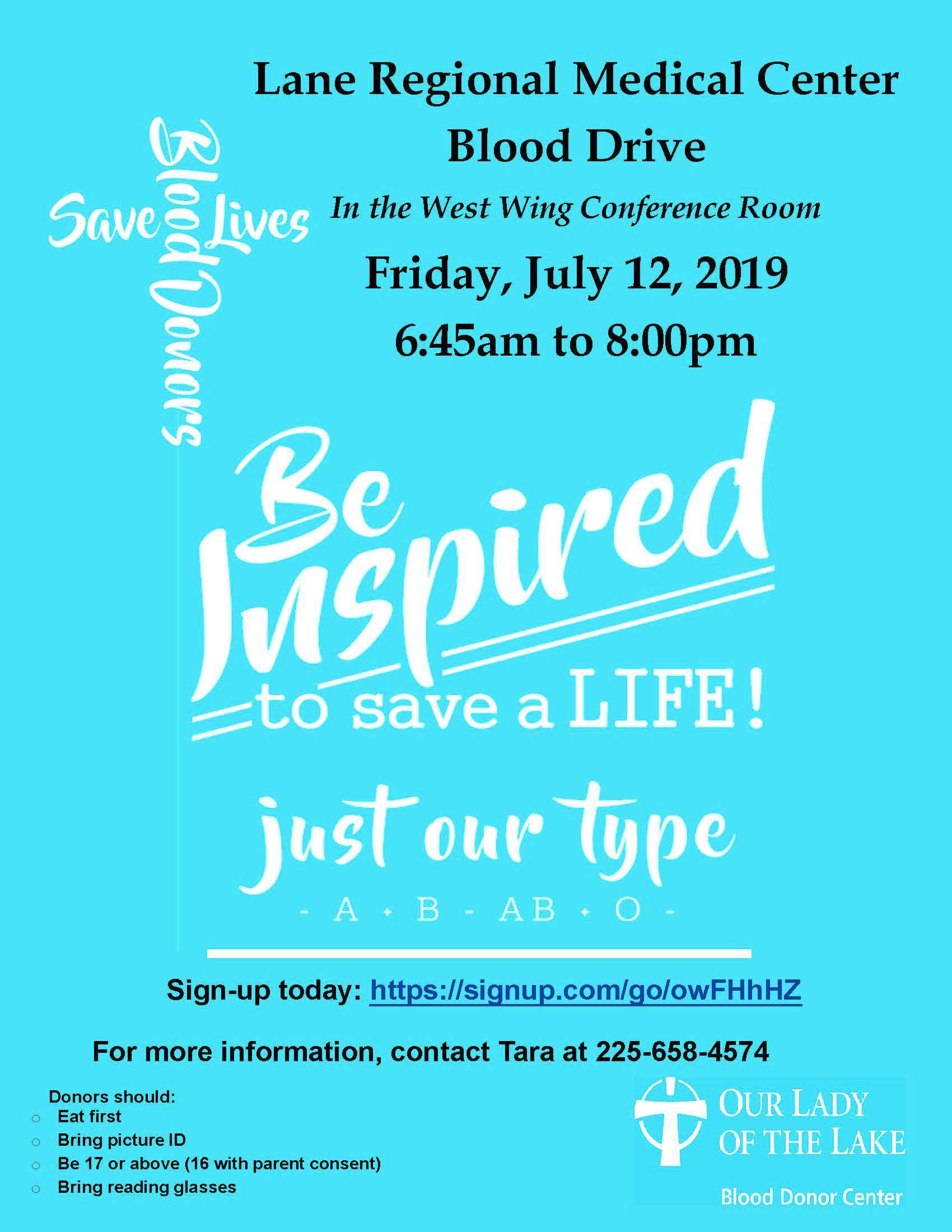 Blood Drive at Lane RMC Friday, July 12