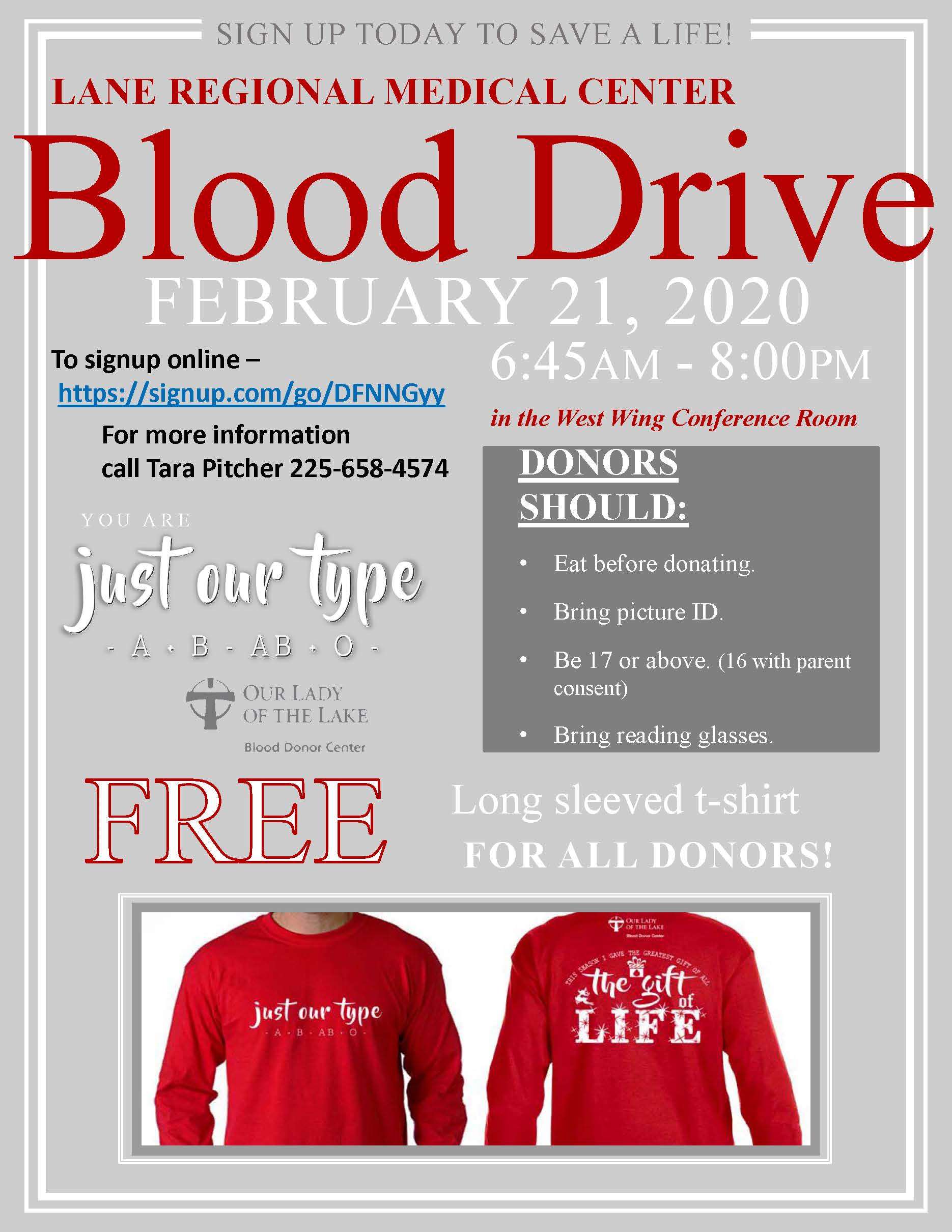 Blood Drive at Lane Regional Medical Center February 21st