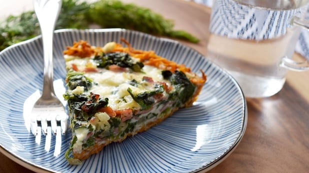 Turkey Bacon and Spinach Quiche with Sweet Potato Crust