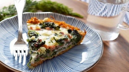 Turkey Bacon and Spinach Quiche with Sweet Potato Crust