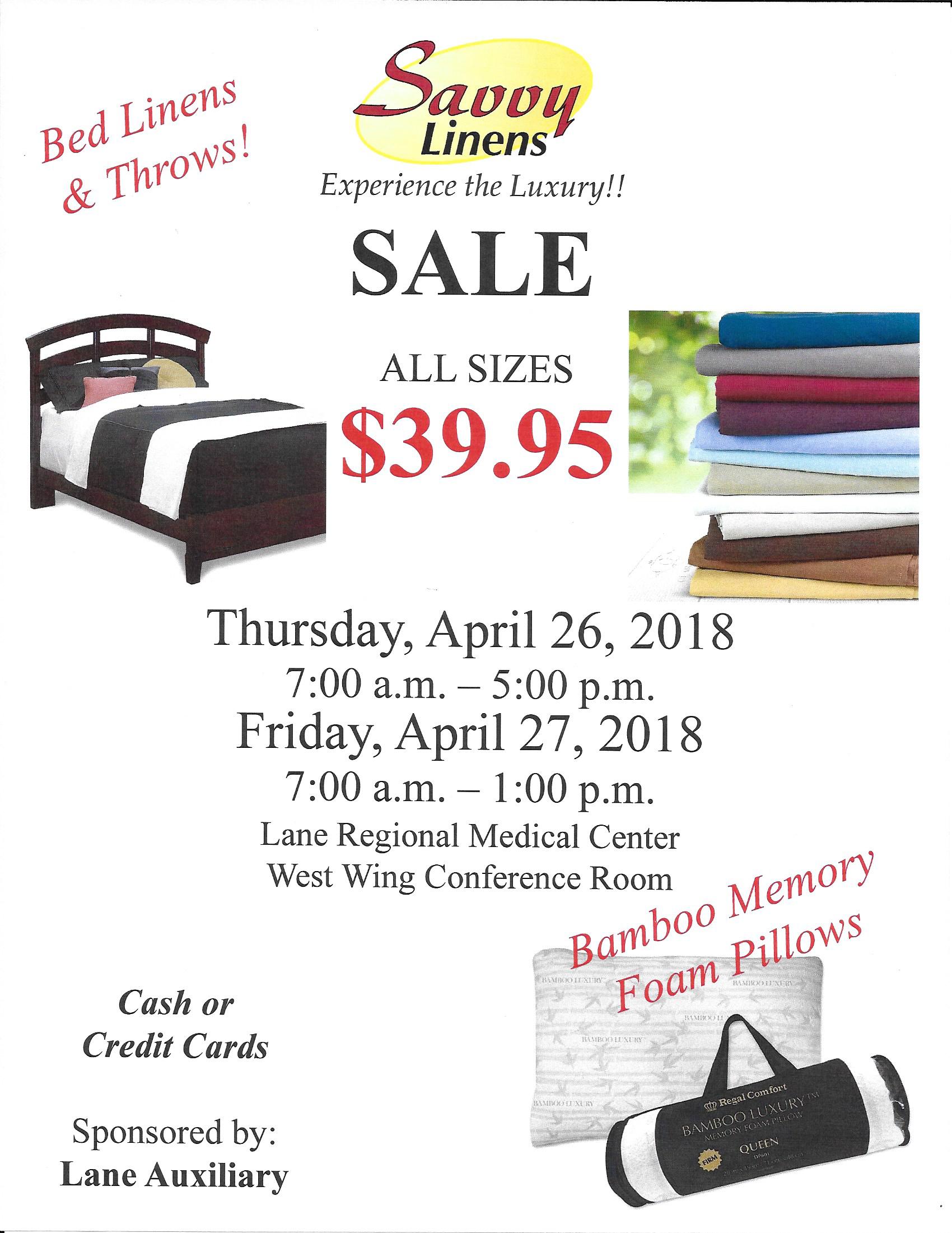 Lane Auxiliary to host "Savvy" Linen Sale