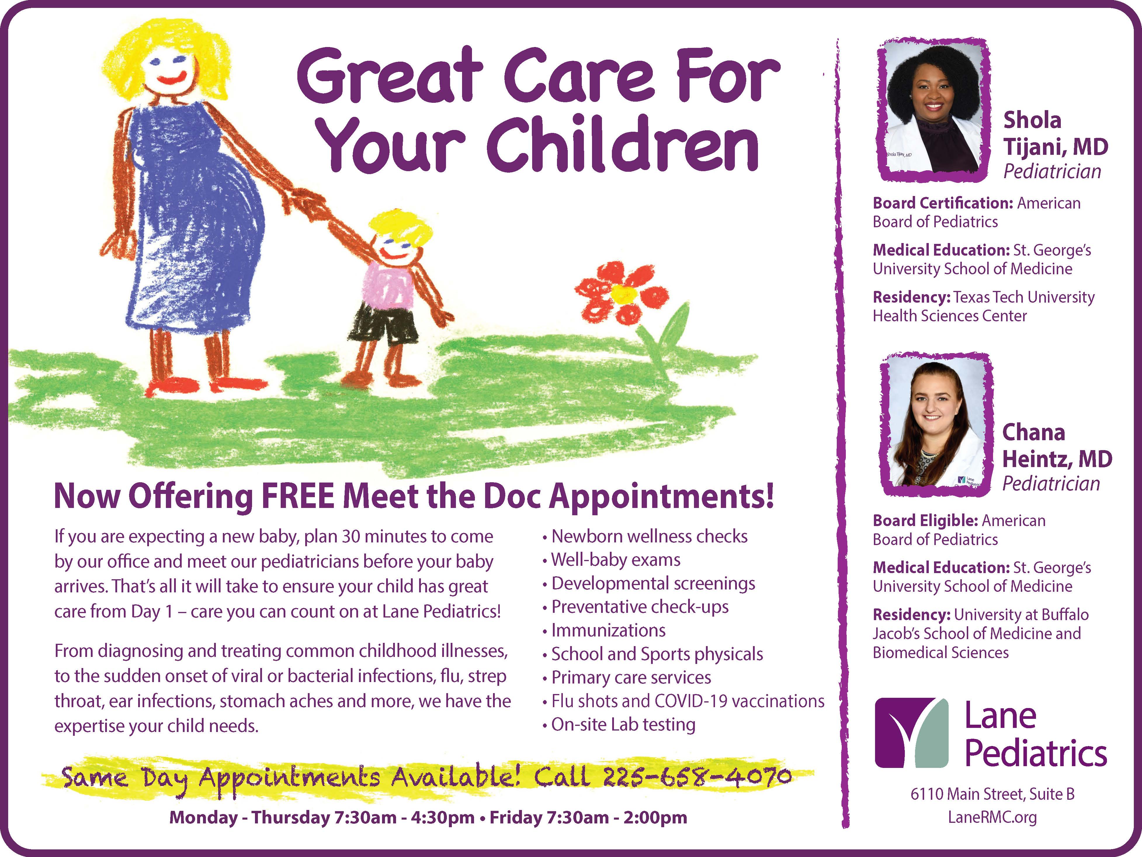 Lane Pediatrics Now Offering FREE Meet the Doc Appointments